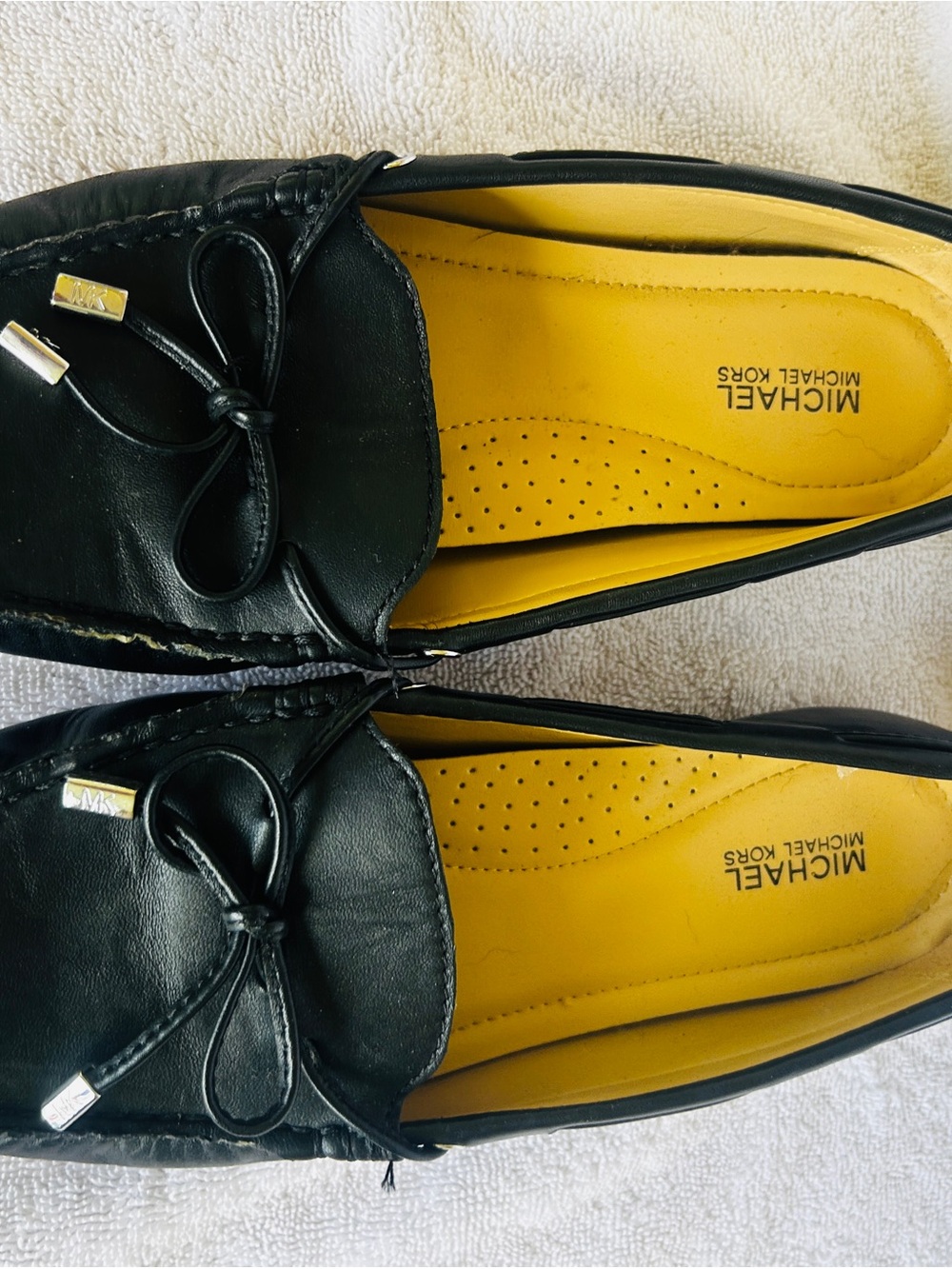 MICHAEL Michael Kors Black Leather Bow Loafers with Yellow Insoles